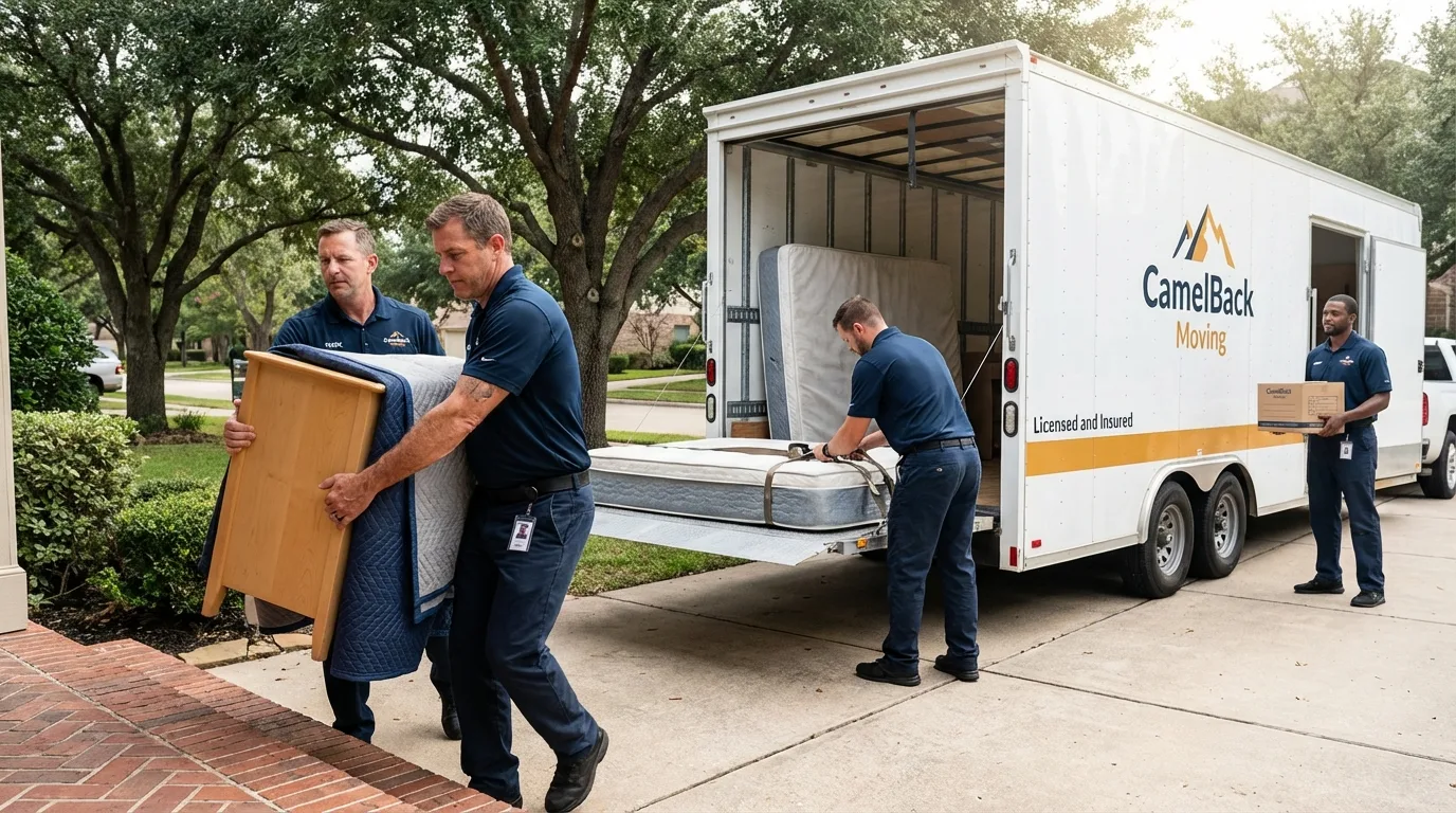 Crew loading residential truck for cross-state move from Owosso, MI