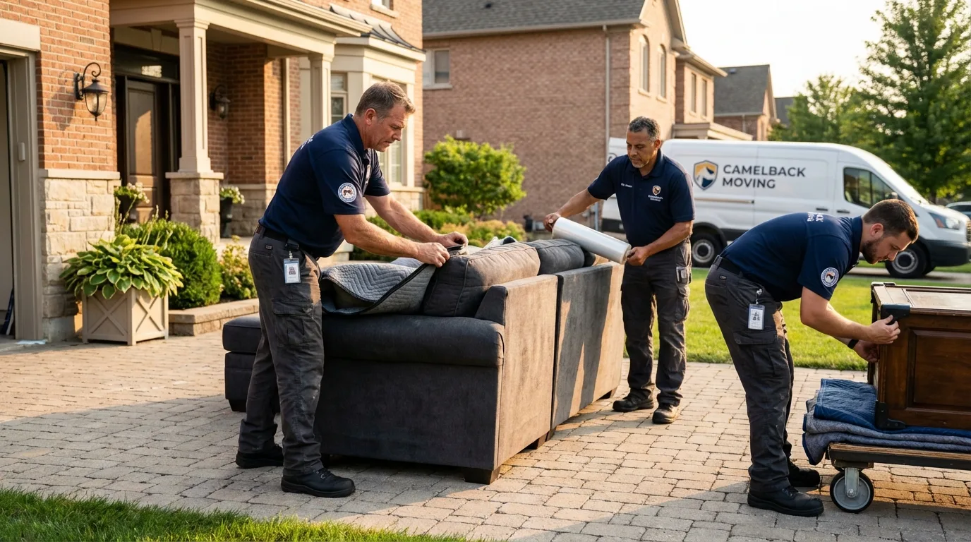 Large estate moving crew wrapping furniture in Owosso, MI