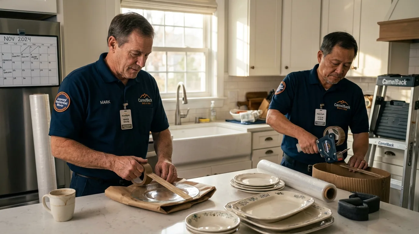Professional crew packing kitchen dishware in Owosso, MI